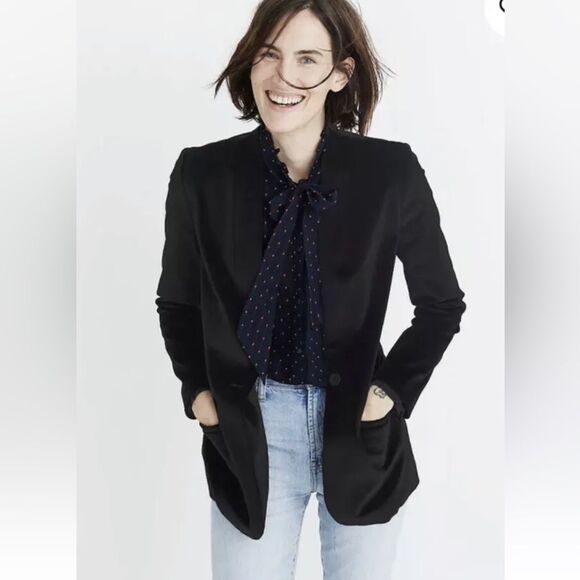 New Madewell Crushed Velvet Blazer Black F7910 $158 - size 8 - Picture 1 of 6
